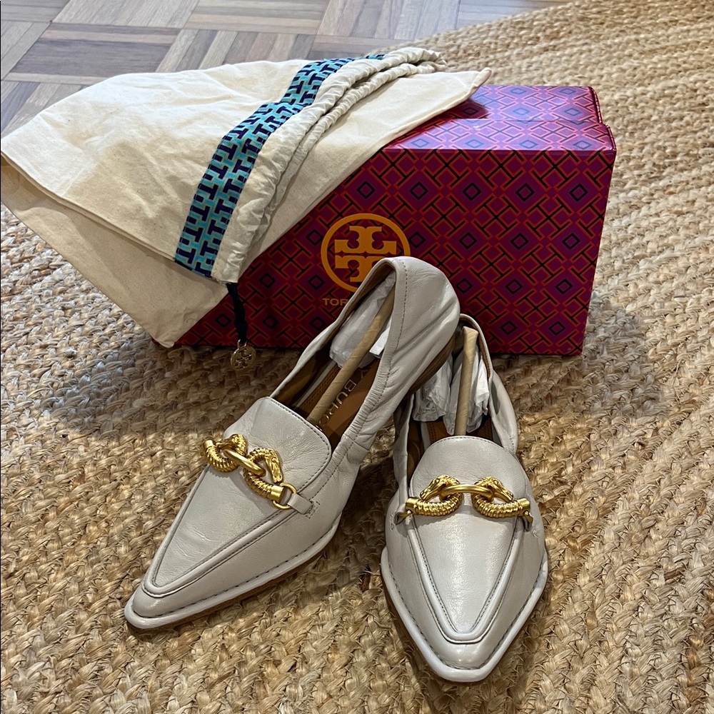 [ToryBurch] Jessa pointed loafer, feather white nappa leather, sz 8